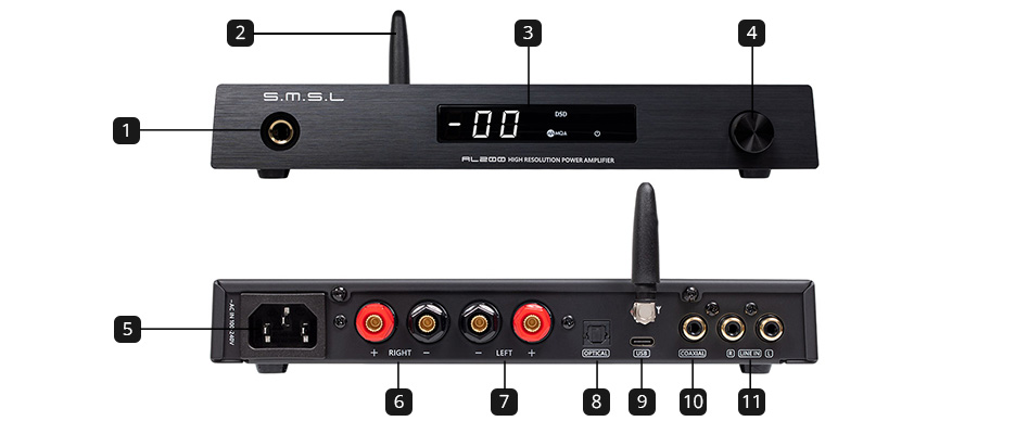 SMSL AL200 Amplificateur Class D Infineon MA5332MS XMOS XU316 Bluetooth 2x160W 4Ω DSD256 MQA-CD